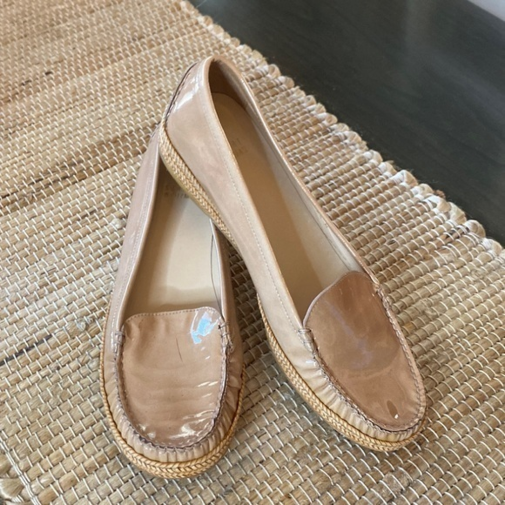 Stuart Weitzman Tan Patton Leather Low Wedge Loafer‎ Shoes Size 8.5